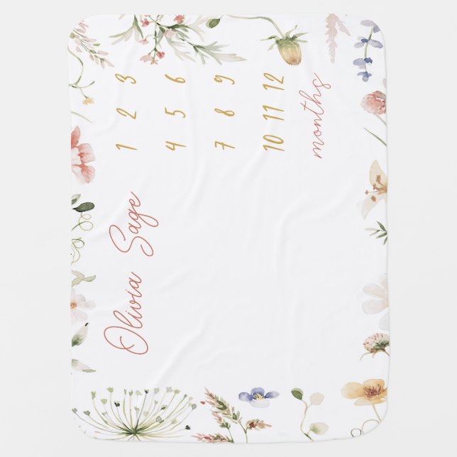 Milestone Blanket Girl Custom Name Blanket Wildflo (Front)
