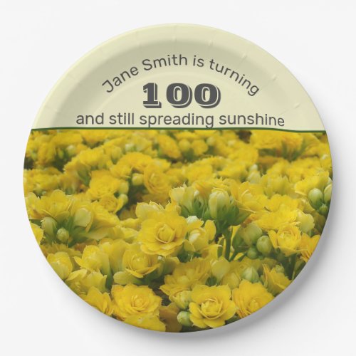Milestone Celebration Yellow Floral 100th Birthday Paper Plates