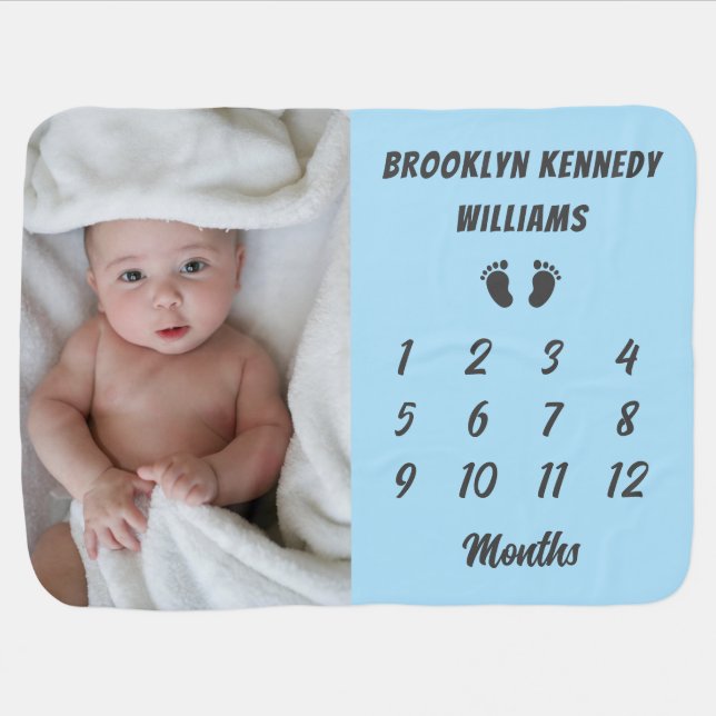 Milestone Custom Photo Newborn Name New Baby Month Blanket (Horizontal)