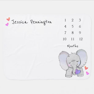 Milestone Elephant and Hearts Baby Blanket