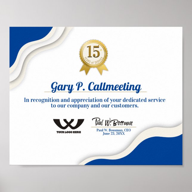 Milestone employee anniversary certificate display poster (Front)