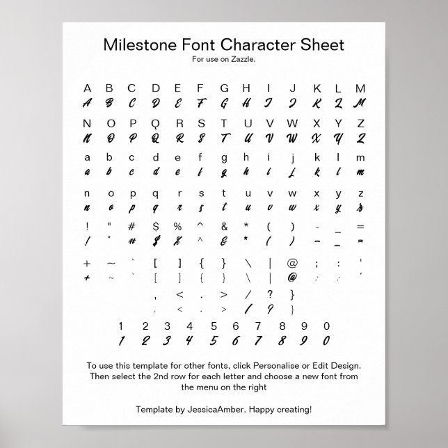 Milestone Font Character Sheet for Zazzle Poster (Front)