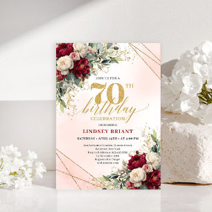 Milestone Gold Floral 70th Birthday Party Invites