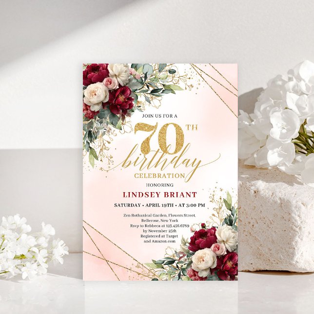 Milestone Gold Floral 70th Birthday Party Invites (Milestone Gold Floral 70th Birthday Party Invitation)
