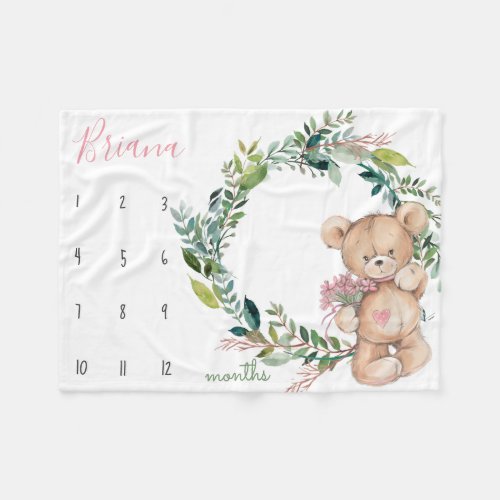 Milestone growth tracker _ Teddy bear Fleece Blanket