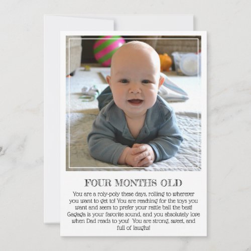 Milestone Keepsake Card Four Months Old Announcement