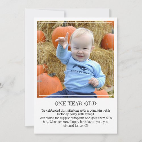 Milestone Keepsake Card One Year Old Announcement