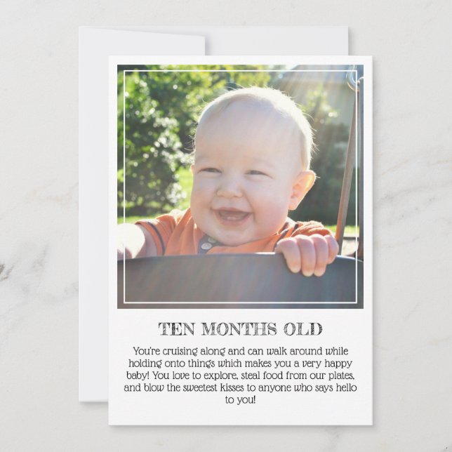 Milestone Keepsake Card: Ten Months Old Announcement (Front)