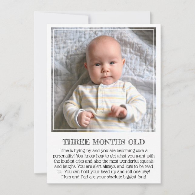 Milestone Keepsake Card: Three Months Old Announcement (Front)
