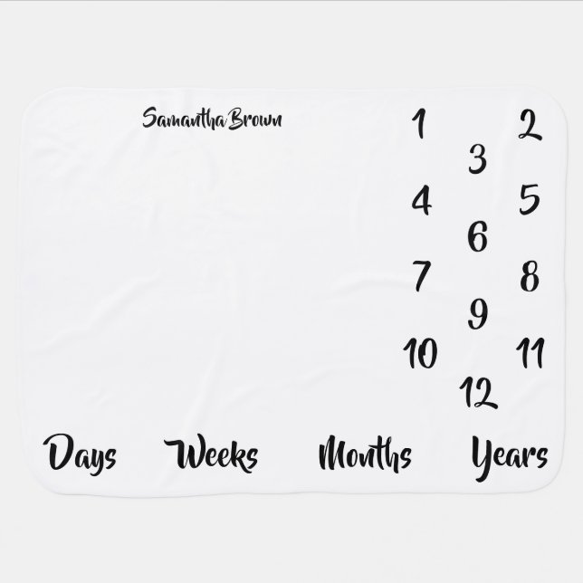Milestone monthly Growth Days Weeks Age Nursery Baby Blanket (Horizontal)