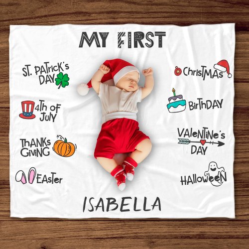 Milestone my first Holiday modern cute baby Fleece Blanket