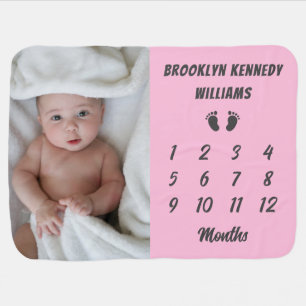 Milestone Newborn Name New Baby Month Custom Photo Blanket