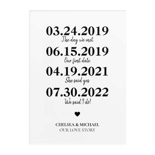Milestone Our Love Story Wedding Date Acrylic Print (Front)
