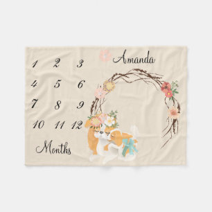 Milestone Pink  Mama Dog Puppy Baby Keepsake Fleece Blanket