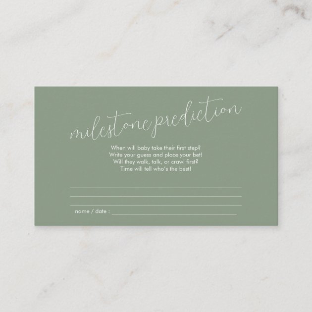 Milestone Prediction Baby Shower Sage Green Enclosure Card