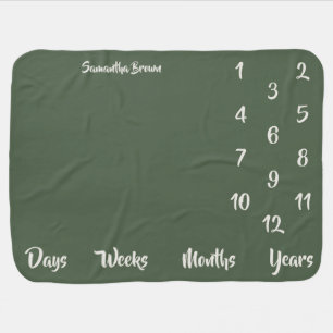 Milestone sage green monthly Growth Days Weeks Age Baby Blanket