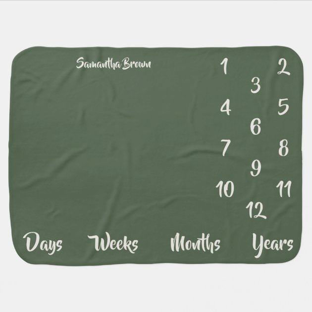 Milestone sage green monthly Growth Days Weeks Age Baby Blanket