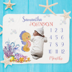 Milestone sea-themed blanket for girl, ocean-theme