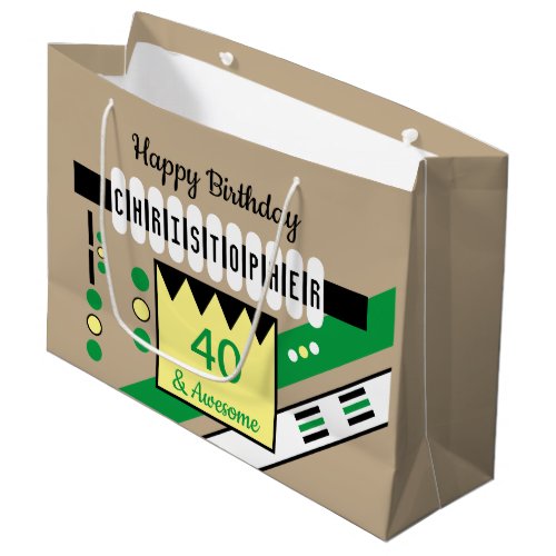 Milestone special birthday name brown green large gift bag