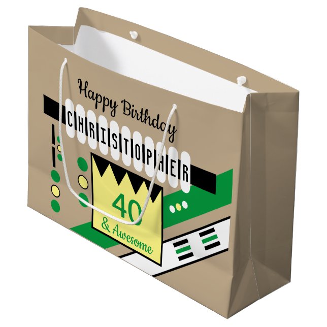Milestone special birthday name brown green large gift bag (Front Angled)