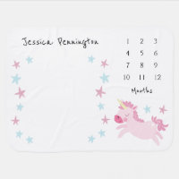 Milestone Stars and Unicorn Baby Blanket