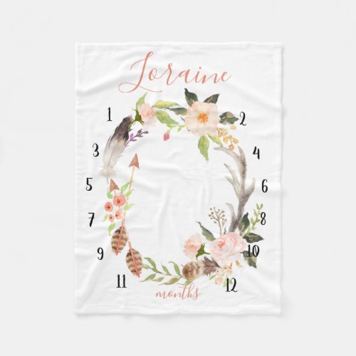 Milestone watercolor tracker boho watercolor fleece blanket