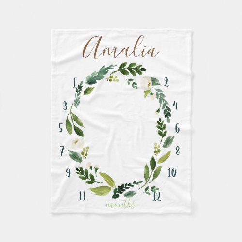 Milestone watercolor tracker greenery fleece blanket