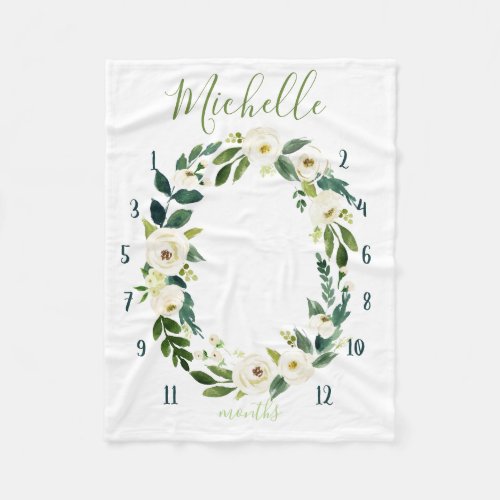 Milestone watercolor tracker white blooms fleece blanket