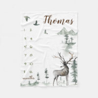 Milestone watercolor woodland forest fleece blanket