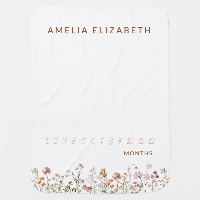 Milestone Wildflower Baby in Bloom Floral  Baby Blanket (Front)