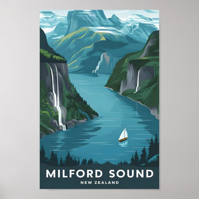 Milford Sound New Zealand Famous Travel Place Poster (Front)