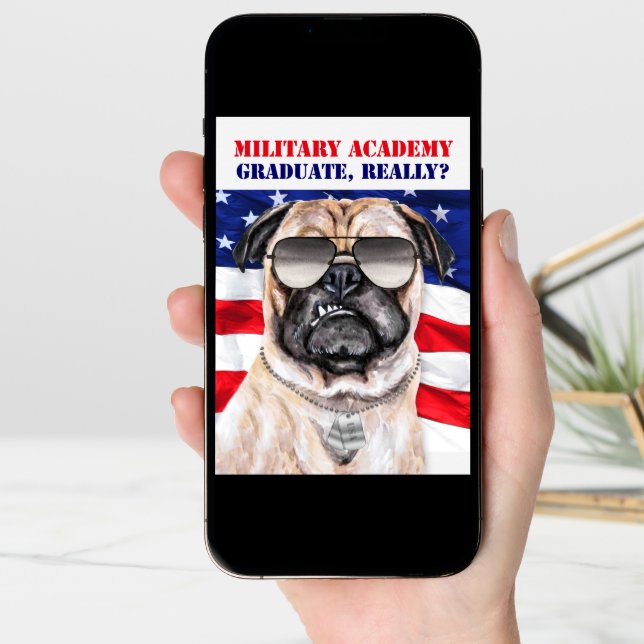 Military Academy Funny Pug Dog Graduate Card (Front Digital)