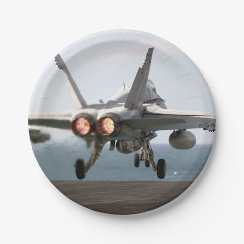 Military aircraft launching off aircraft carrier paper plates