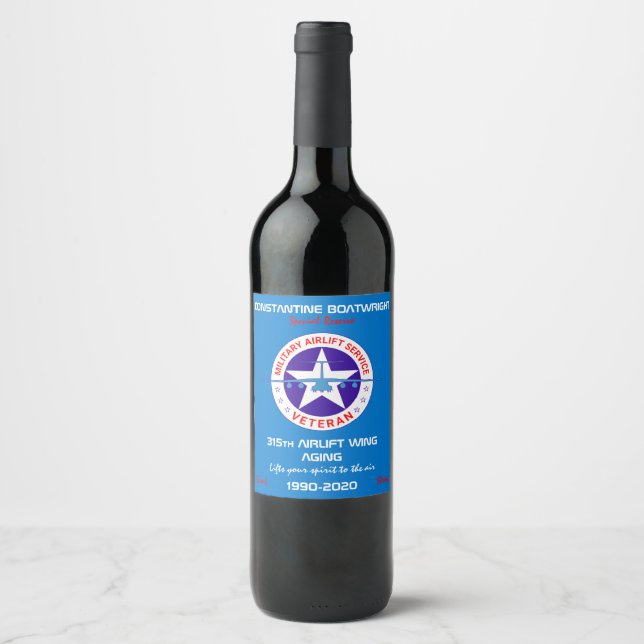 Military Airlift Service Veteran customizable Wine Label (Front)
