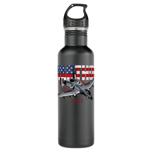 Military Airplane A10 Warthog American Flag  Stainless Steel Water Bottle (Front)