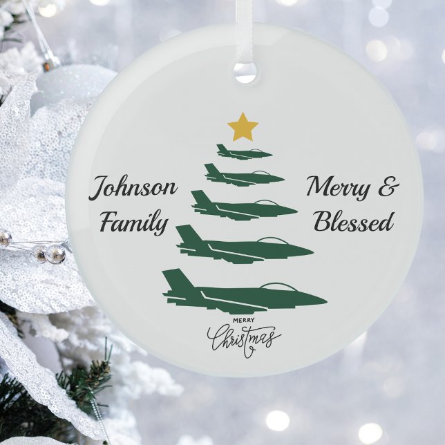 Military Airplane Christmas Tree,Simple Custom Glass Ornament (Creator Uploaded)