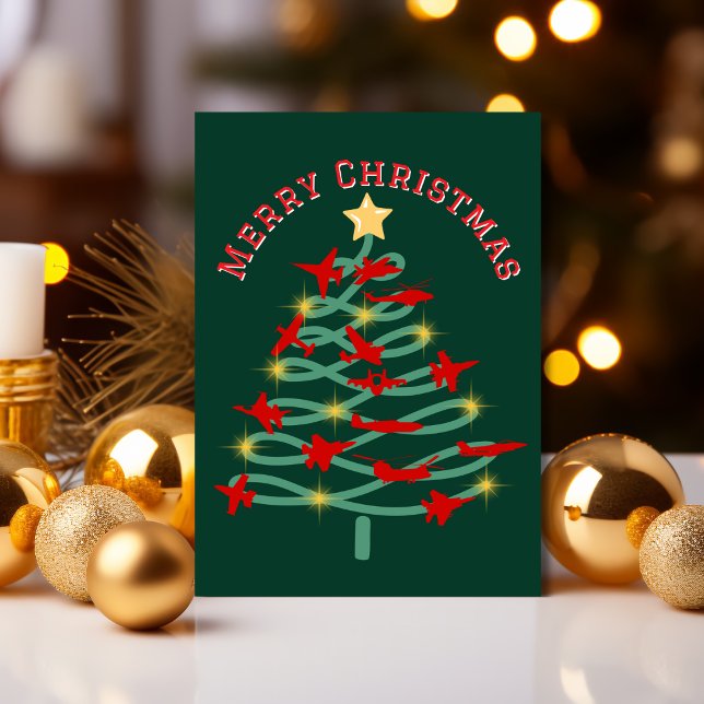 Military Airplane Christmas Tree WW2 Custom Photo  Holiday Card (Creator Uploaded)
