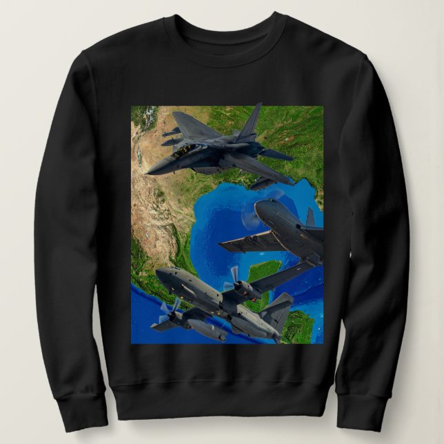 Military Airplanes Over Canvas Sweatshirt (Design Front)