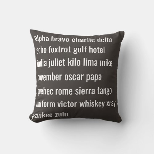 military alphabet throw pillow