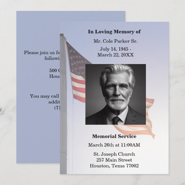 Military American Flag Funeral Memorial Ceremony  Invitation (Front/Back)