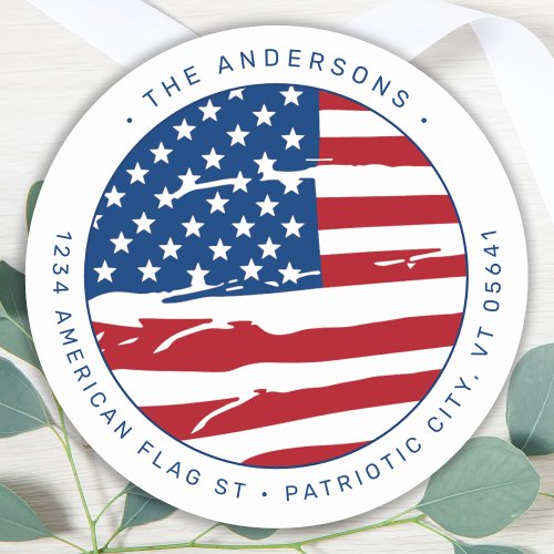 Military American Flag Patriotic Return Address Classic Round Sticker