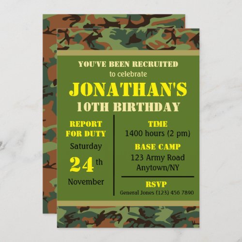 Military Any Age Birthday Invitation