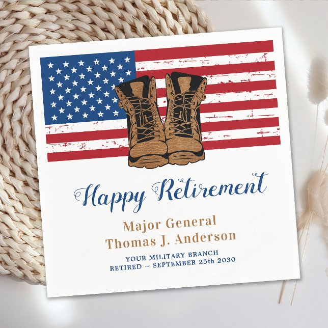 Military Army American Flag Boots Retirement Party Napkins (Creator Uploaded)