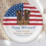 Military Army American Flag Boots Retirement Party Paper Plates<br><div class="desc">Add the finishing touch to your military retirement party with these USA American Flag design military paper plates and party supplies. USA American flag in modern red white and blue, stars and stripes, with leather combat boots design. This American Flag party paper plates is perfect for a military retirement party,...</div>