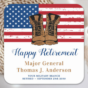 Military Army American Flag Boots Retirement Party Square Paper Coaster