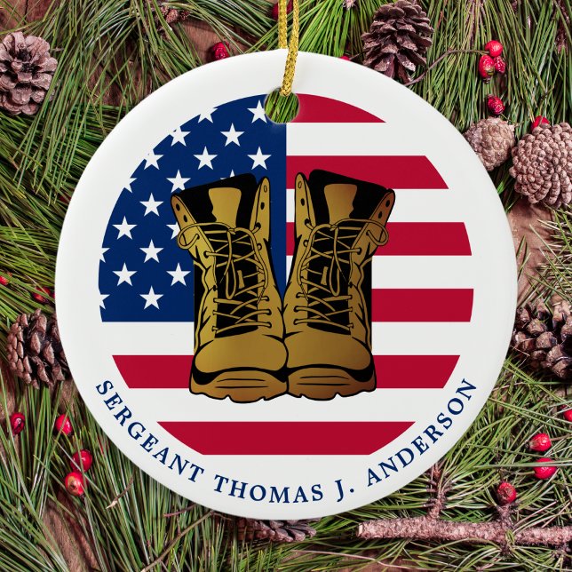 Military Army Custom USA American Flag Soldier Ceramic Ornament (Creator Uploaded)