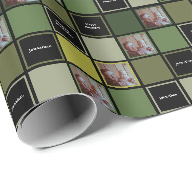 Military Army Green - Custom Name Photo Image Wrapping Paper (Roll Corner)