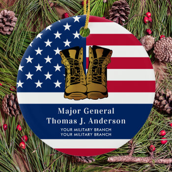 Military Army Personalized Usa American Flag Ceramic Ornament by BlackDogArtJudy at Zazzle