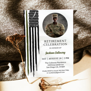 Military Army Retirement Party, Green Line Flag Invitation
