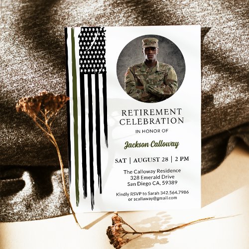 Military Army Retirement Party, Green Line Flag Invitation